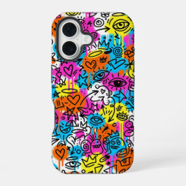 Minimalist Neon Scribble Doodle iPhone 16 case  Hülle