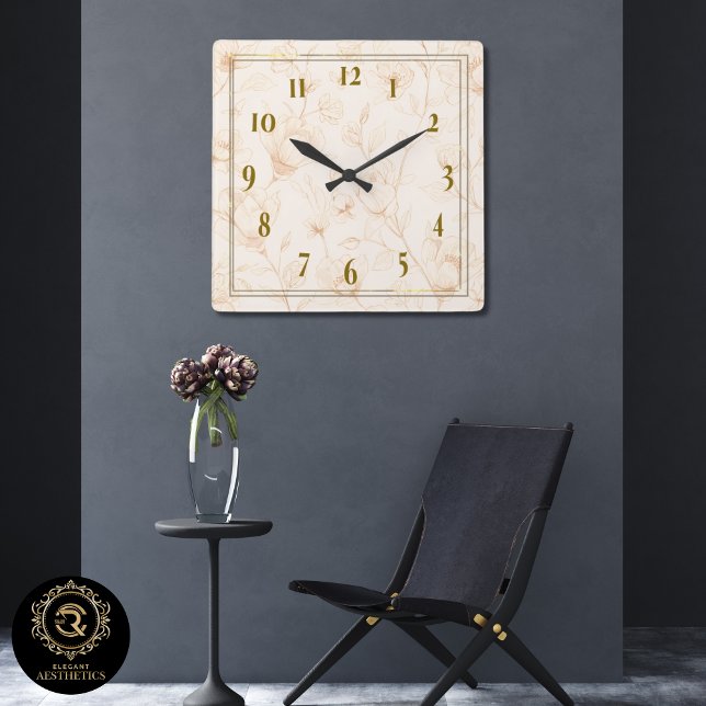 Minimalist Neutral Wildflower Wall Clock Quadratische Wanduhr (Von Creator hochgeladen)