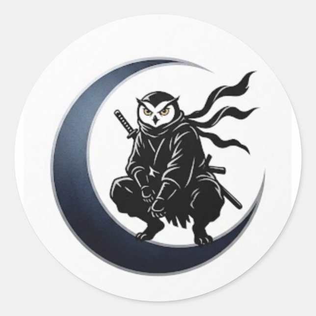 Minimalist Ninja Owl Round Sticker (Vorderseite)