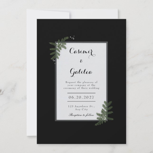 Minimalist Nordic Fern Berry Wedding Einladung (Vorderseite)