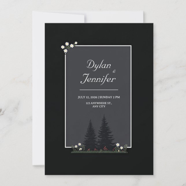 Minimalist Nordic Forest Daisy Wedding Einladung (Vorderseite)