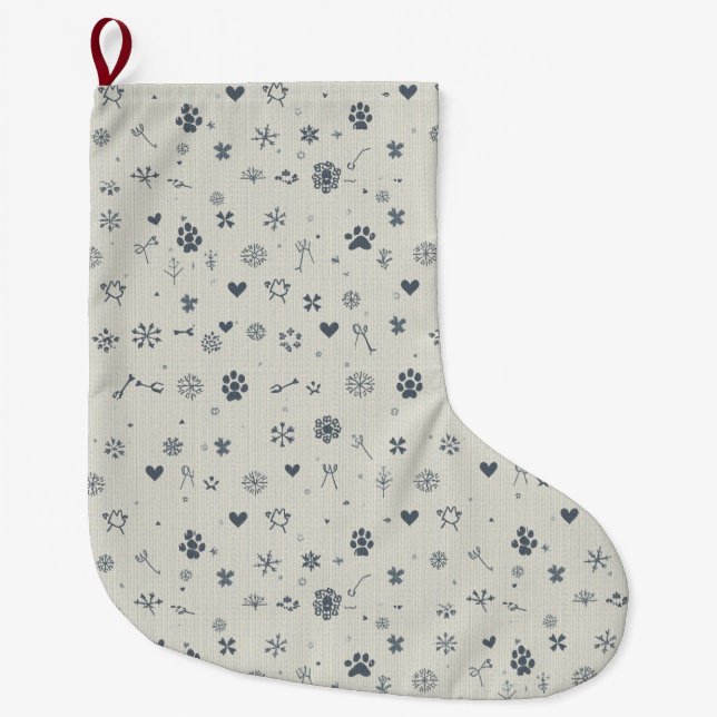 Minimalist Nordic Pet Stocking with Paw Prints Großer Weihnachtsstrumpf (Vorderseite)