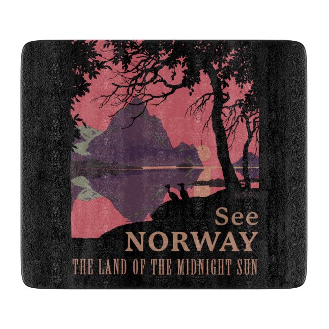 Minimalist Norway Sunset Poster - Mountain Fjord Schneidebrett (Vorderseite)
