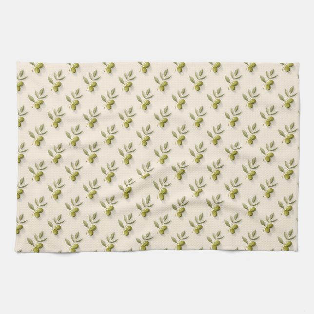Minimalist olive branch seamless pattern geschirrtuch (Horizontal)