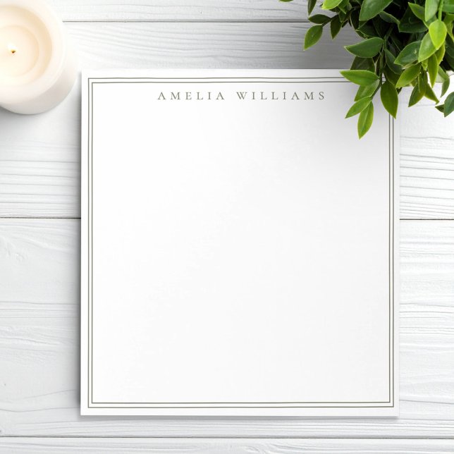 Minimalist Olive Green Monogram Two Border Notizblock (Von Creator hochgeladen)