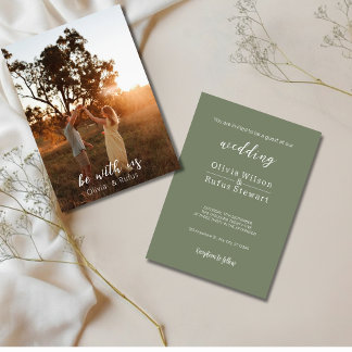 Minimalist Olive Green Wedding Invitation Photo 