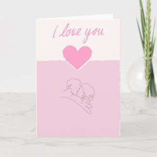 Minimalist One Line Art Kiss Love Card - Pink Hear Karte