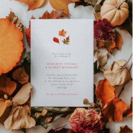 Minimalist Orange Autumn Leaves Wedding Einladung