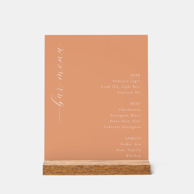 Minimalist Orange Bar Menu Sign Acrylschild (Vorderseite)