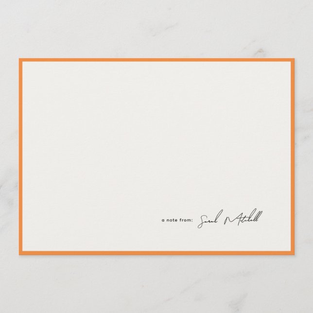 Minimalist Orange Border Personalized Script Mitteilungskarte (Vorderseite)