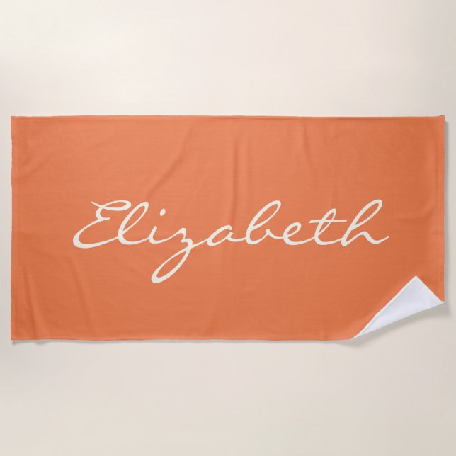 Minimalist Orange Handwritten Script Name       Strandtuch (Vorderseite)