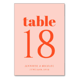 Minimalist Orange Pink Simple Wedding Seating Tischnummer