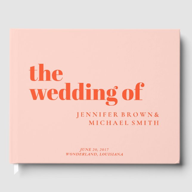 Minimalist Orange Pink Swash Wedding Gästebuch (Vorderseite)
