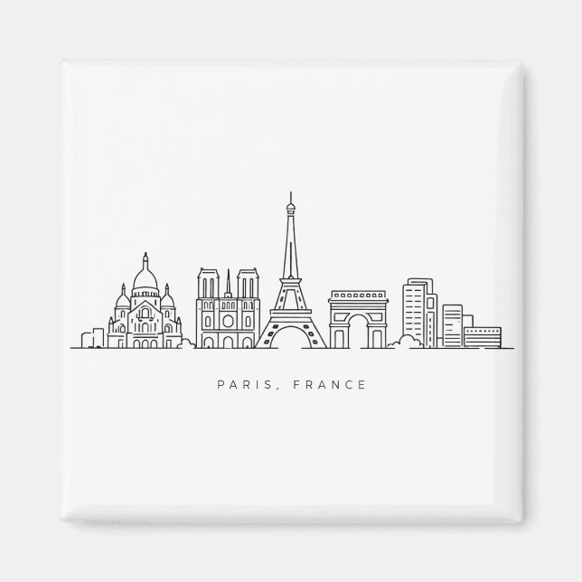 Minimalist Paris France Skyline Line Art Magnet (Vorne)