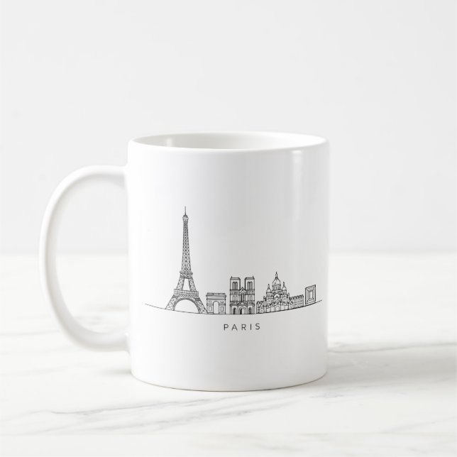 Minimalist Paris Skyline Line Art Kaffeetasse (Links)