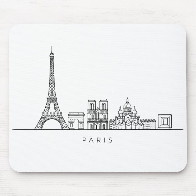Minimalist Paris Skyline Line Art Mousepad (Vorne)