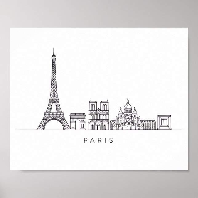 Minimalist Paris Skyline Line Art Poster (Vorne)