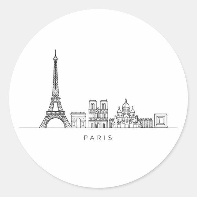 Minimalist Paris Skyline Line Art Runder Aufkleber (Vorderseite)