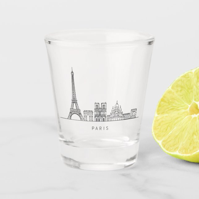 Minimalist Paris Skyline Line Art Schnapsglas (Vorderseite)