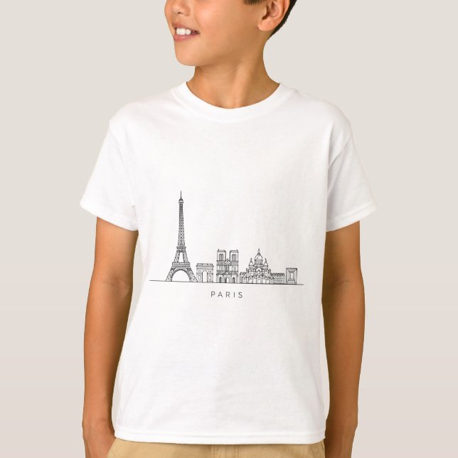 Minimalist Paris Skyline Line Art T-Shirt (Vorderseite)