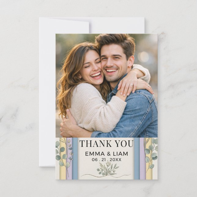 Minimalist Pastel Arch Botanical Wedding Dankeskarte (Vorderseite)