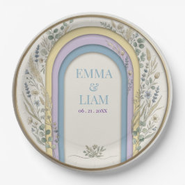 Minimalist Pastel Arch Frame Botanical Wedding Pappteller