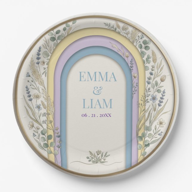 Minimalist Pastel Arch Frame Botanical Wedding Pappteller (Vorderseite)