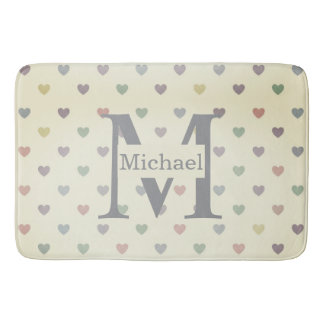 Minimalist Pastel Heart Pattern Custom Monogram Badematte