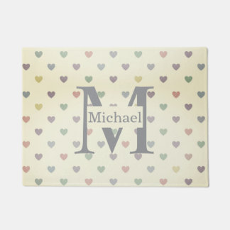 Minimalist Pastel Heart Pattern Custom Monogram Fußmatte