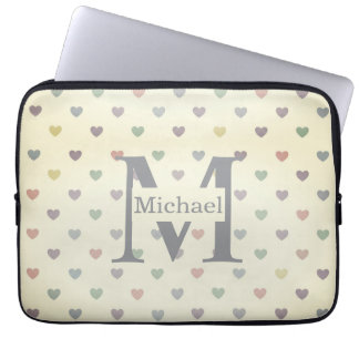 Minimalist Pastel Heart Pattern Custom Monogram Laptopschutzhülle