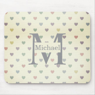Minimalist Pastel Heart Pattern Custom Monogram Mousepad