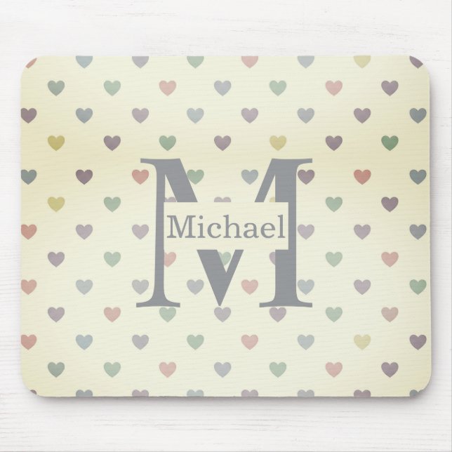 Minimalist Pastel Heart Pattern Custom Monogram  Mousepad (Vorne)