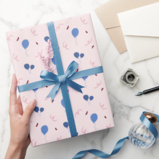 Minimalist Pastell Blau und Rosa Luftballons Gebur Geschenkpapier