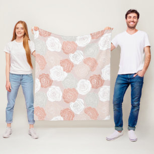 Minimalist Pastell-Rosa-Weiß-Blumenmuster Fleecedecke