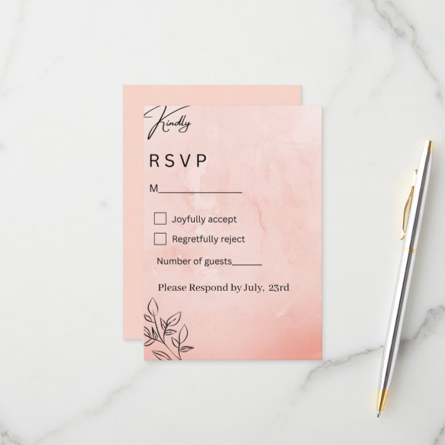Minimalist Peach Botanical Wedding RSVP (Devant/Arrière en situation)