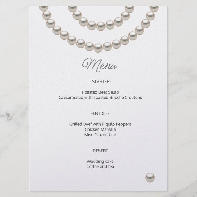 Minimalist Pearl Wedding Menu (Devant)