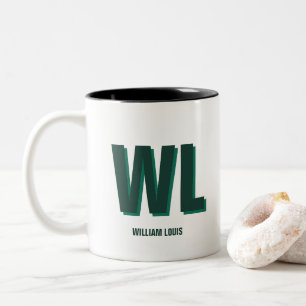 Minimalist personalisiertes Monogramm in Smaragdgr Zweifarbige Tasse
