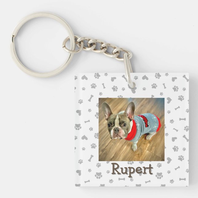Minimalist Personalized Dog Lover Photo Keychain Schlüsselanhänger (Vorderseite)