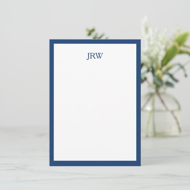 Minimalist Personalized Monogram Navy Blue Border Mitteilungskarte (Stehend Vorderseite)