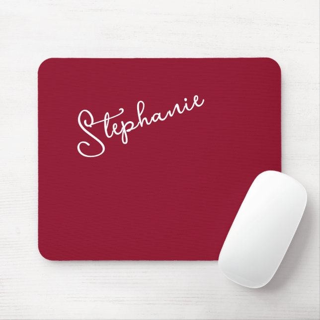 Minimalist Personalized Script Name Red Burgundy Mousepad (Mit Mouse)