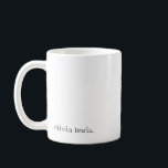 Minimalist Personalized Typewriter-Style Name Kaffeetasse<br><div class="desc">Minimalist personalized name mug design with simple lowercase typography aesthetic creates a clean and modern look perfect for everyday coffee lovers who appreciate understated style and elegant personalization. This minimalist mug design features a lowercase name displayed in a subtle typewriter-style font, giving the design a calm, contemporary appearance that feels...</div>