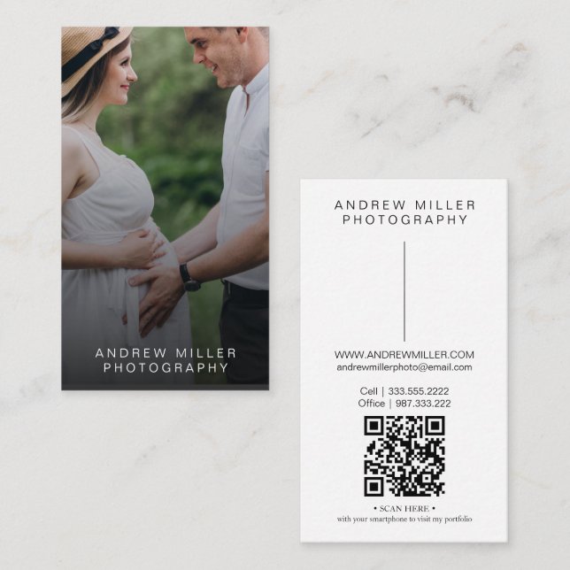 Minimalist photo Business card with QR Code Visitenkarte (Vorne/Hinten)