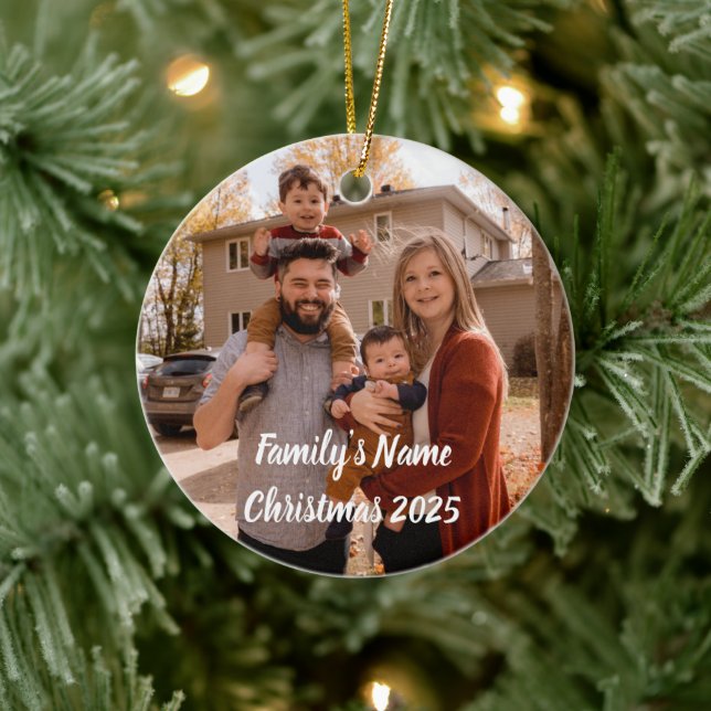 Minimalist Photo Christmas 2025 Personalized Keramik Ornament (Baum)
