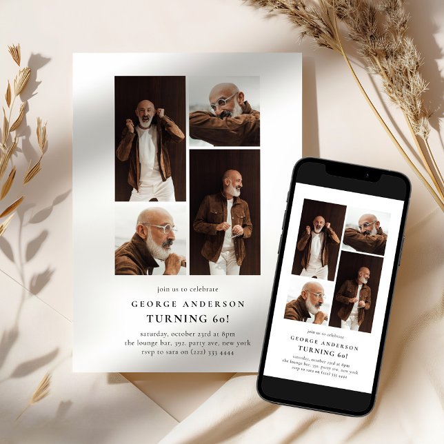 Minimalist Photo Collage 60th Birthday Einladung (Von Creator hochgeladen)