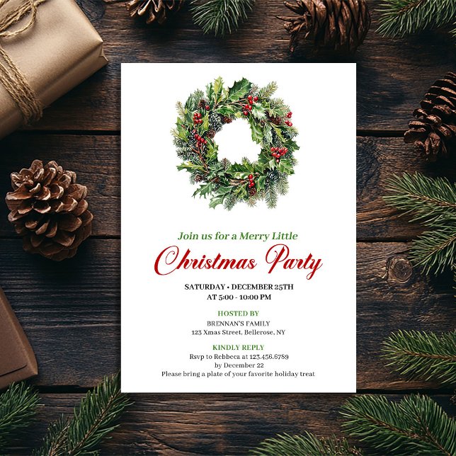 Minimalist Pine Wreath Christmas Party Card Einladung (Minimalist Pine Wreath Christmas Party Card)