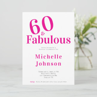 Minimalist Pink 60 & Fabulous 60th Birthday Party Einladung