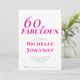 Minimalist Pink 60 & Fabulous 60th Birthday Party Einladung