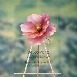 Minimalist Pink and Gold Poppy Wedding Acrylschild
