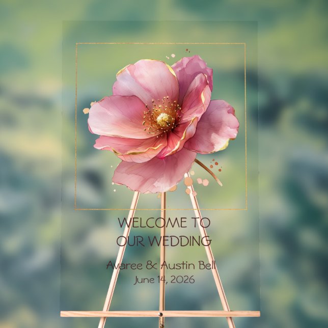 Minimalist Pink and Gold Poppy Wedding Acrylschild (Neutral)