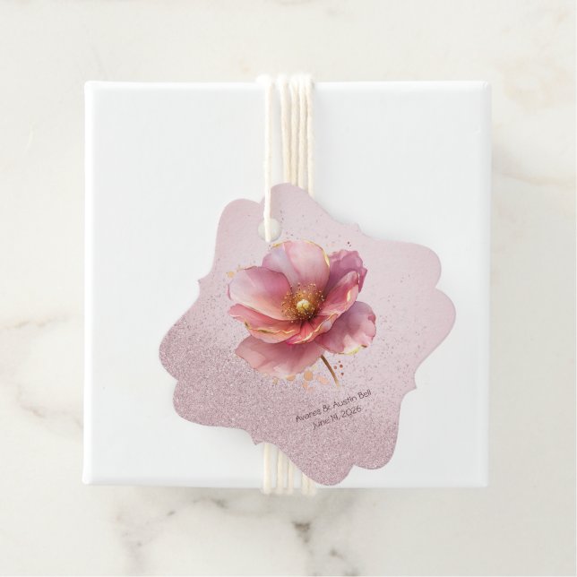 Minimalist Pink and Gold Poppy Wedding Geschenkanhänger (Beispiel)